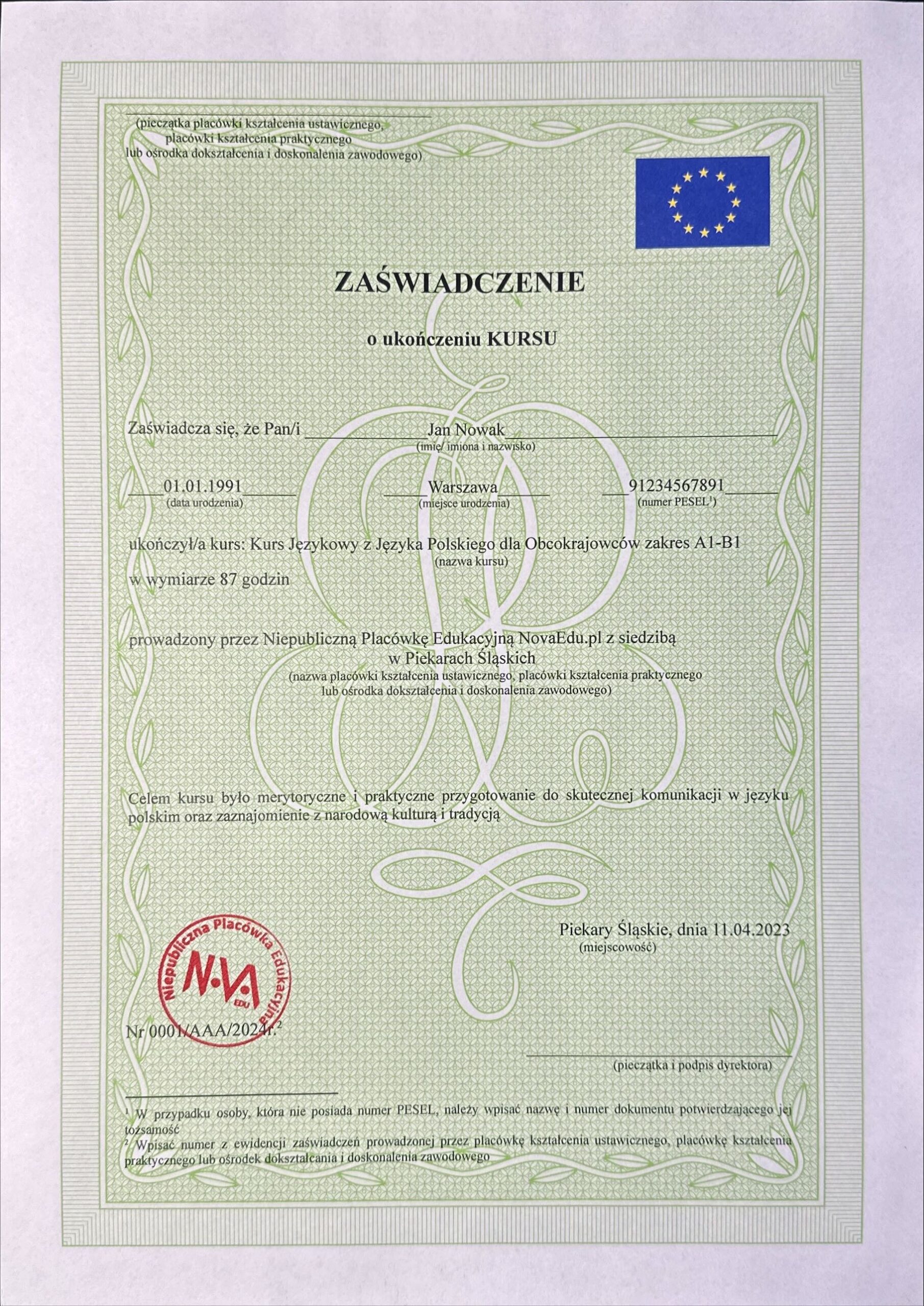 Fizyczne Świadectwo - Certyfikat - obrazek 3